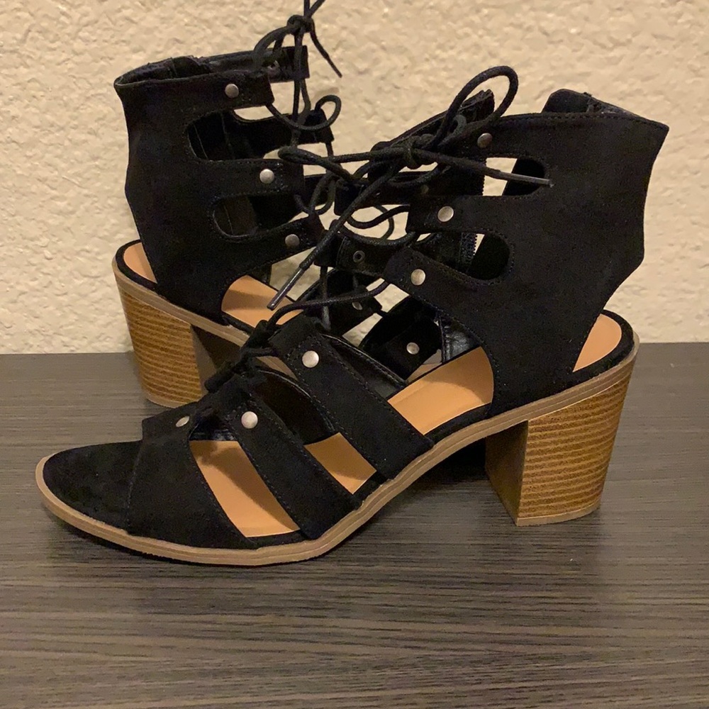 Black Strap Heel Sandals